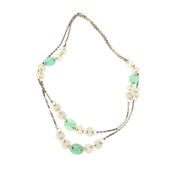 Jewelry - Silver Necklace Mint Green White Beads
